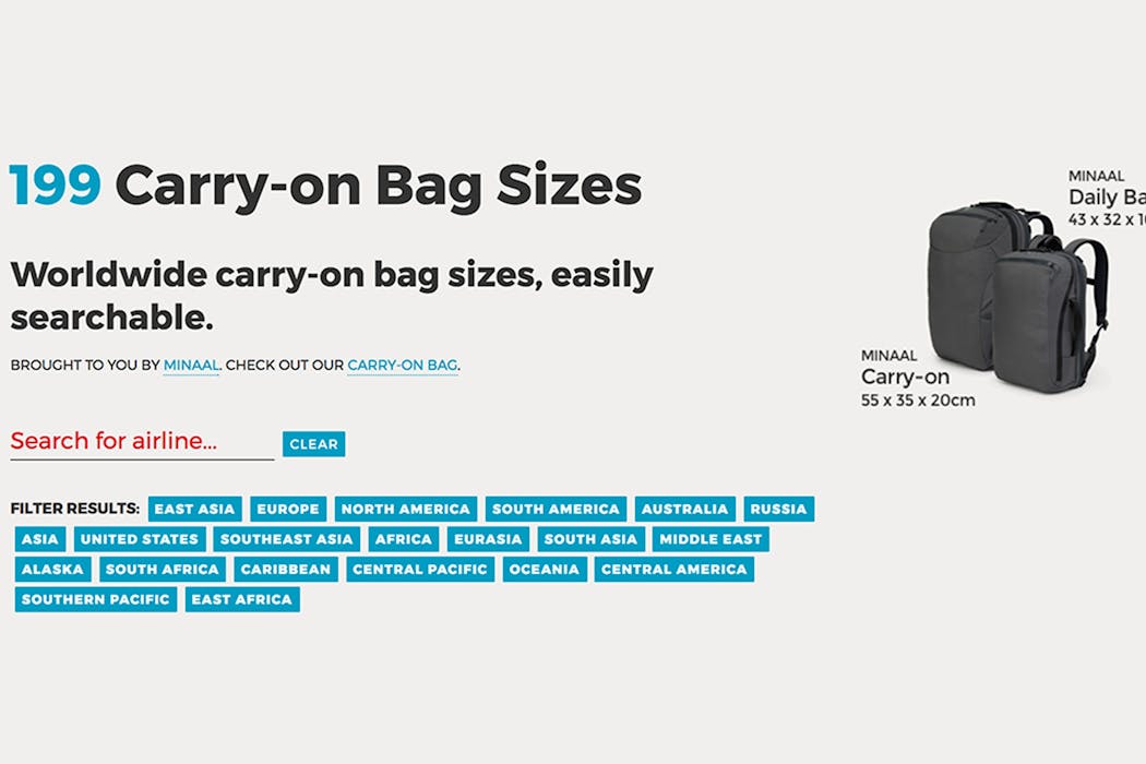 Carryonbagsizes.com from Minaal