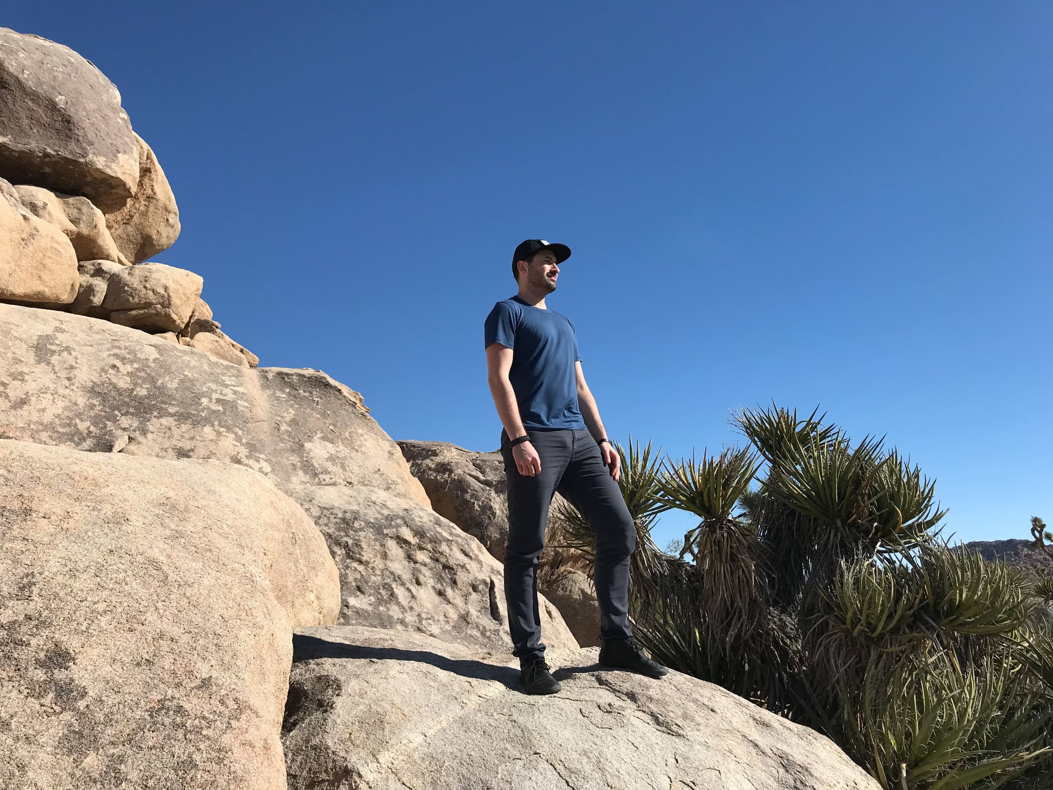 Outlier Runweight Merino Sea Blue T-shirt in the Wild