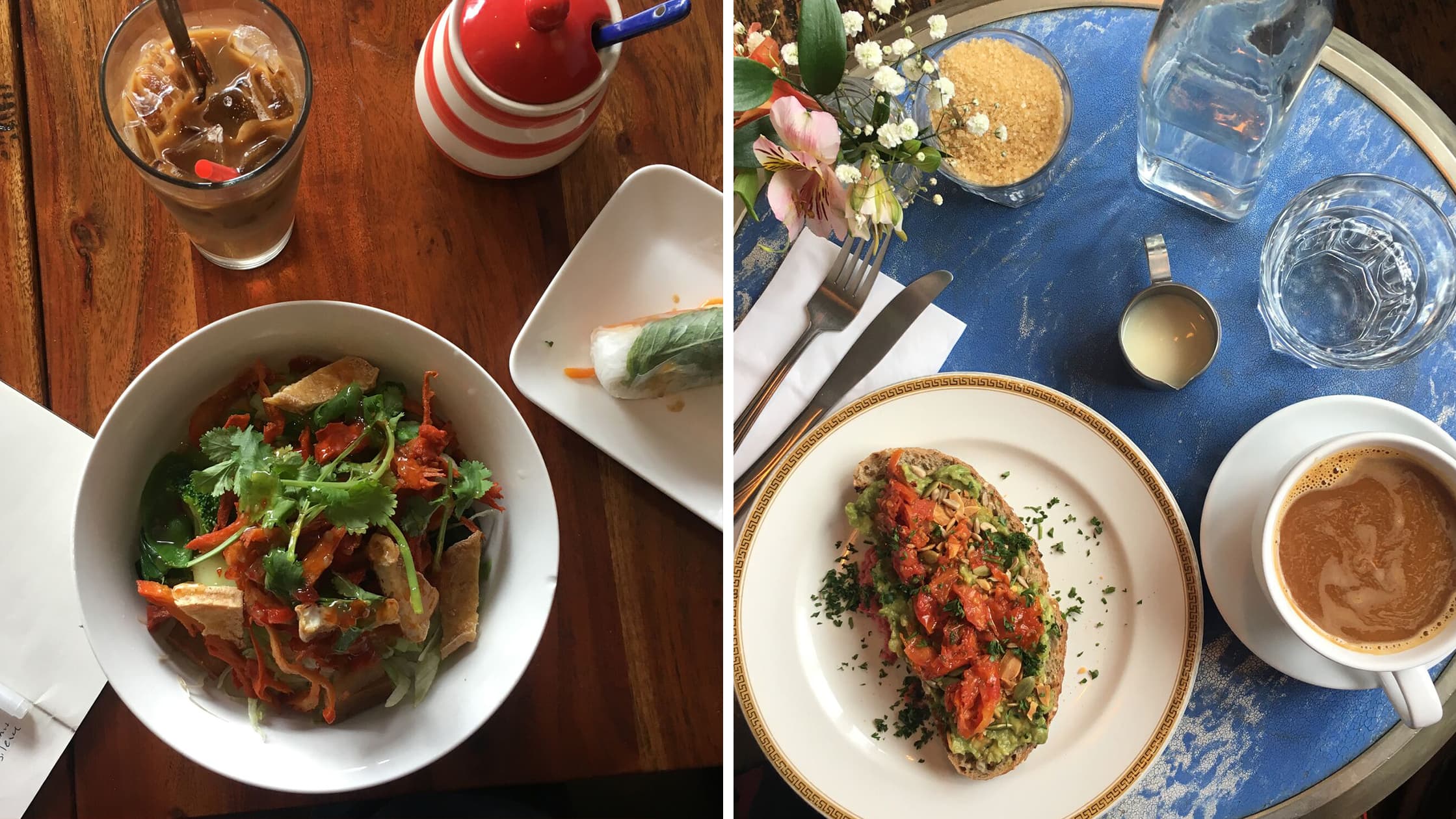 Left: Vietnamese food in Melbourne, Australia | Right: Avocado Toast in Oxford, England
