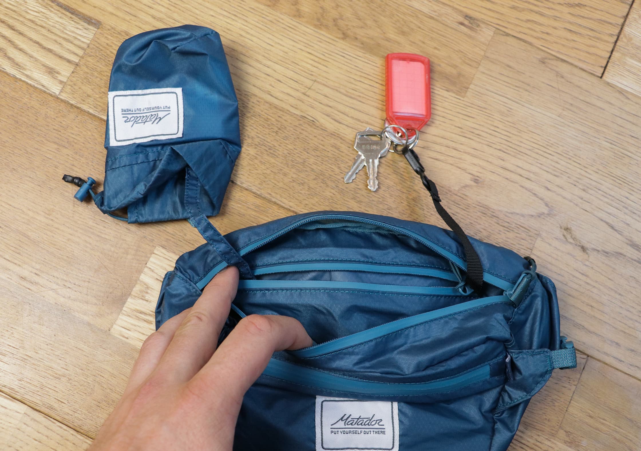 Attached Compression Sack, Internal Compartment, And Key Clip