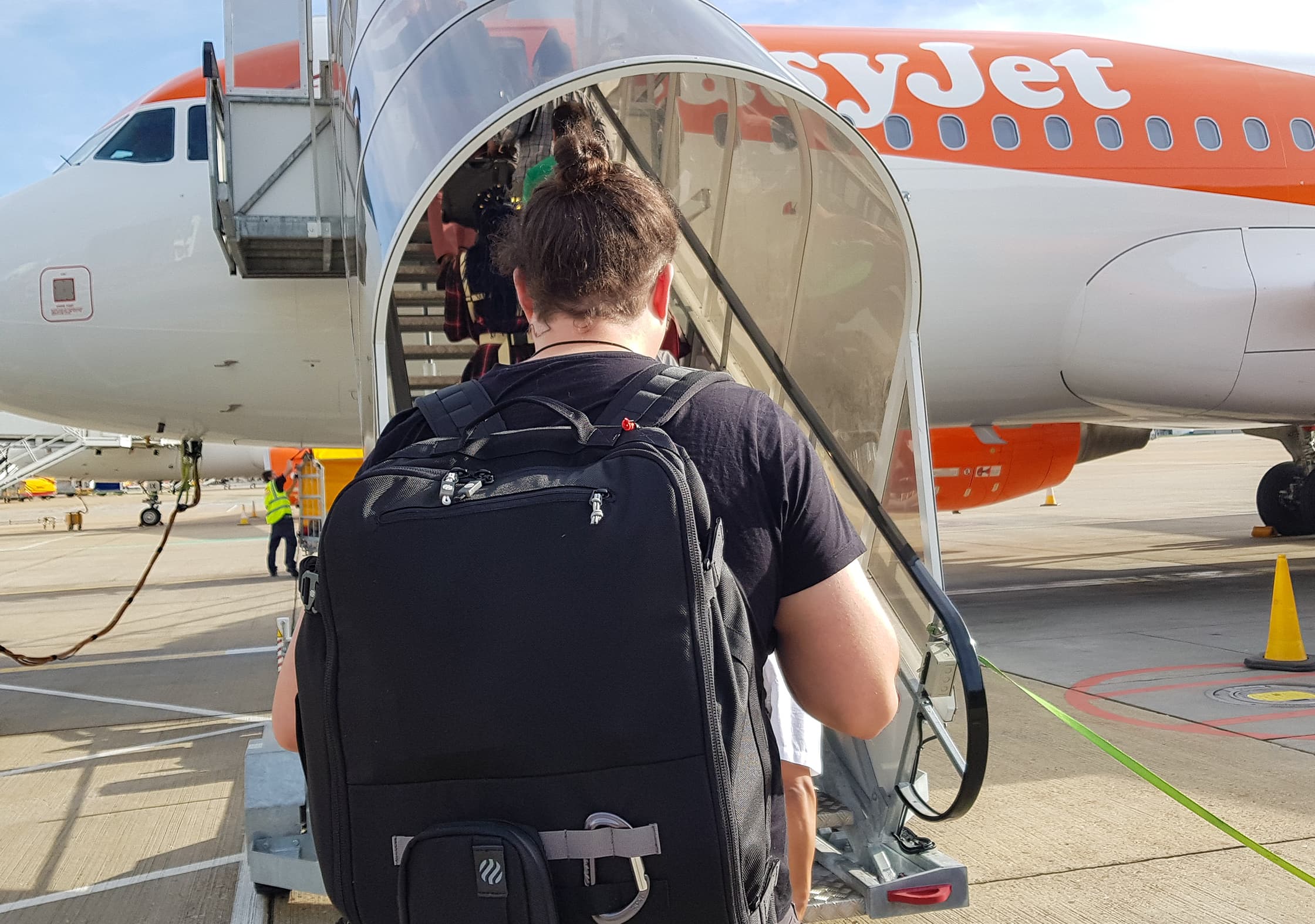 Boarding An EasyJet Flight From London With The Heimplanet Monolith Weekender