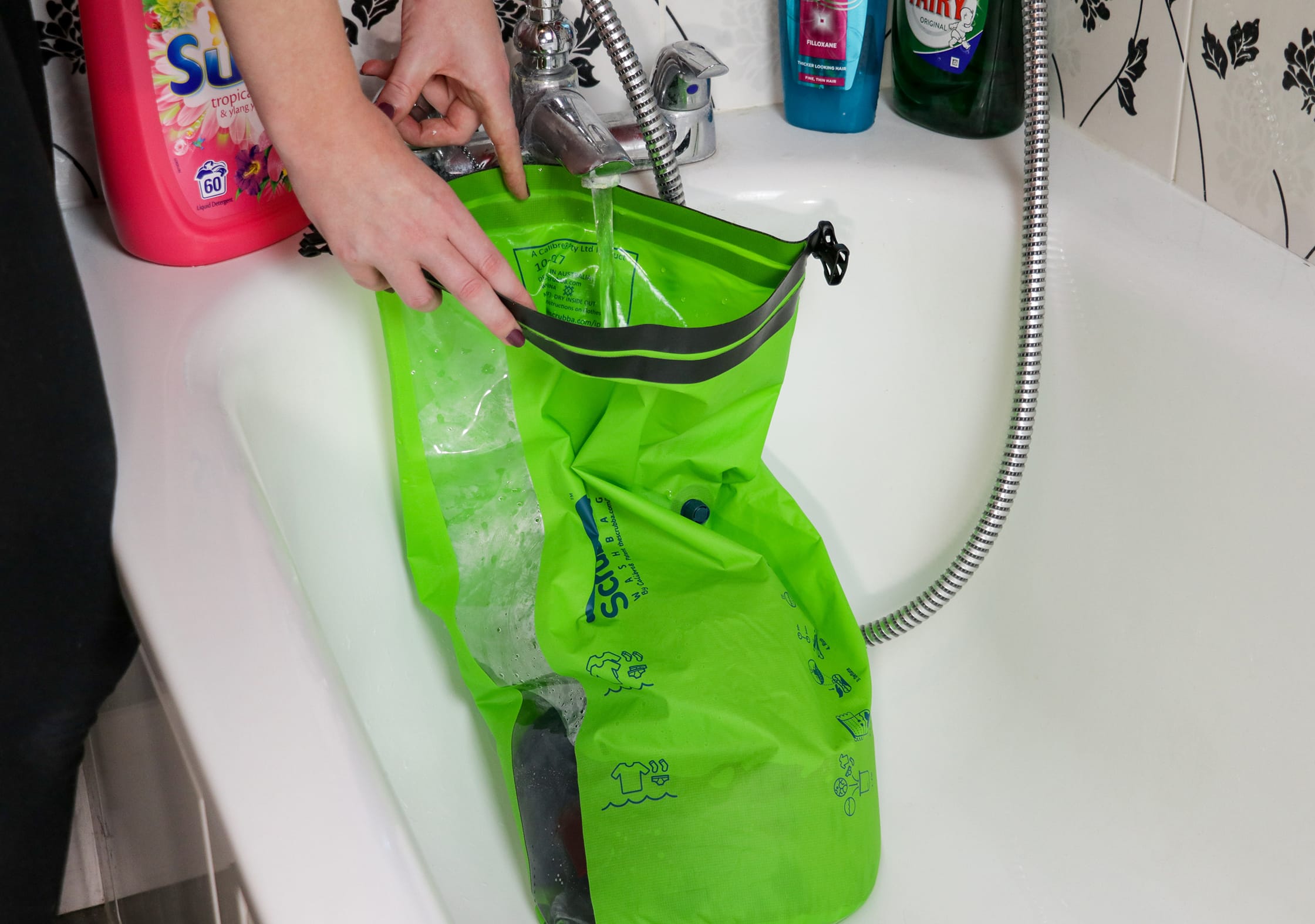 Filling The Scrubba Wash Bag With Water