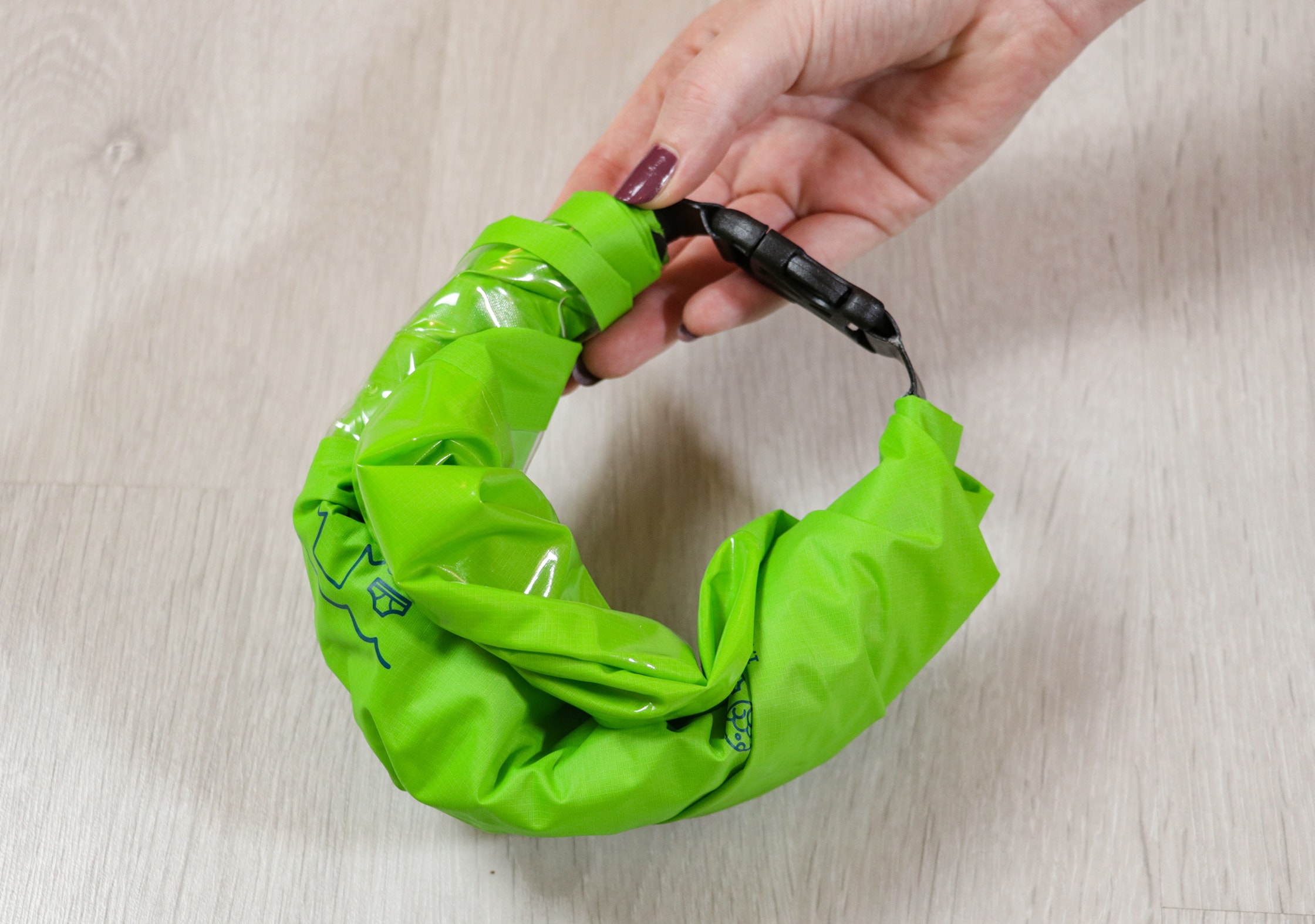 Rolled Up & Compressed Scrubba Wash Bag