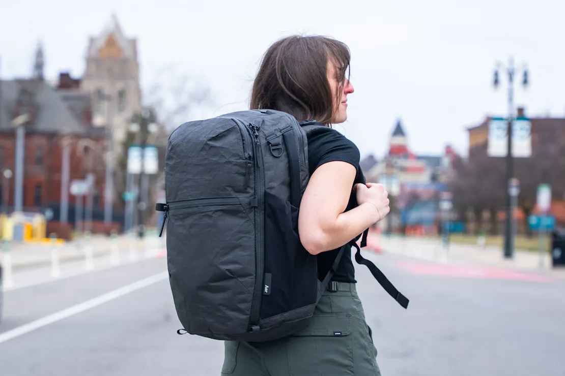 Digital Nomad Packing List Woman wearing Aer Travel Pack 4