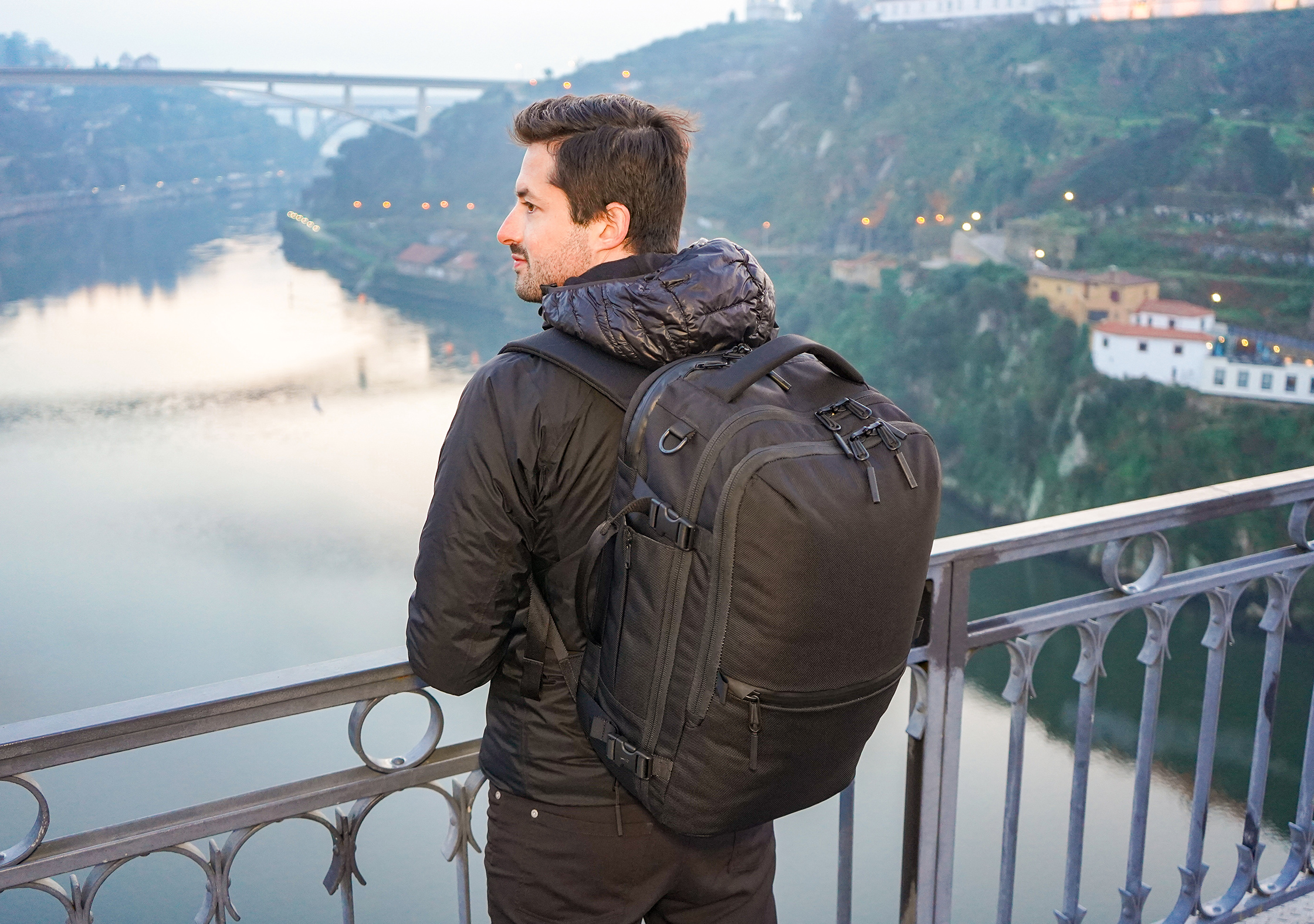 Tom Wahlin with the Aer Travel Pack 2 in Porto, Portugal