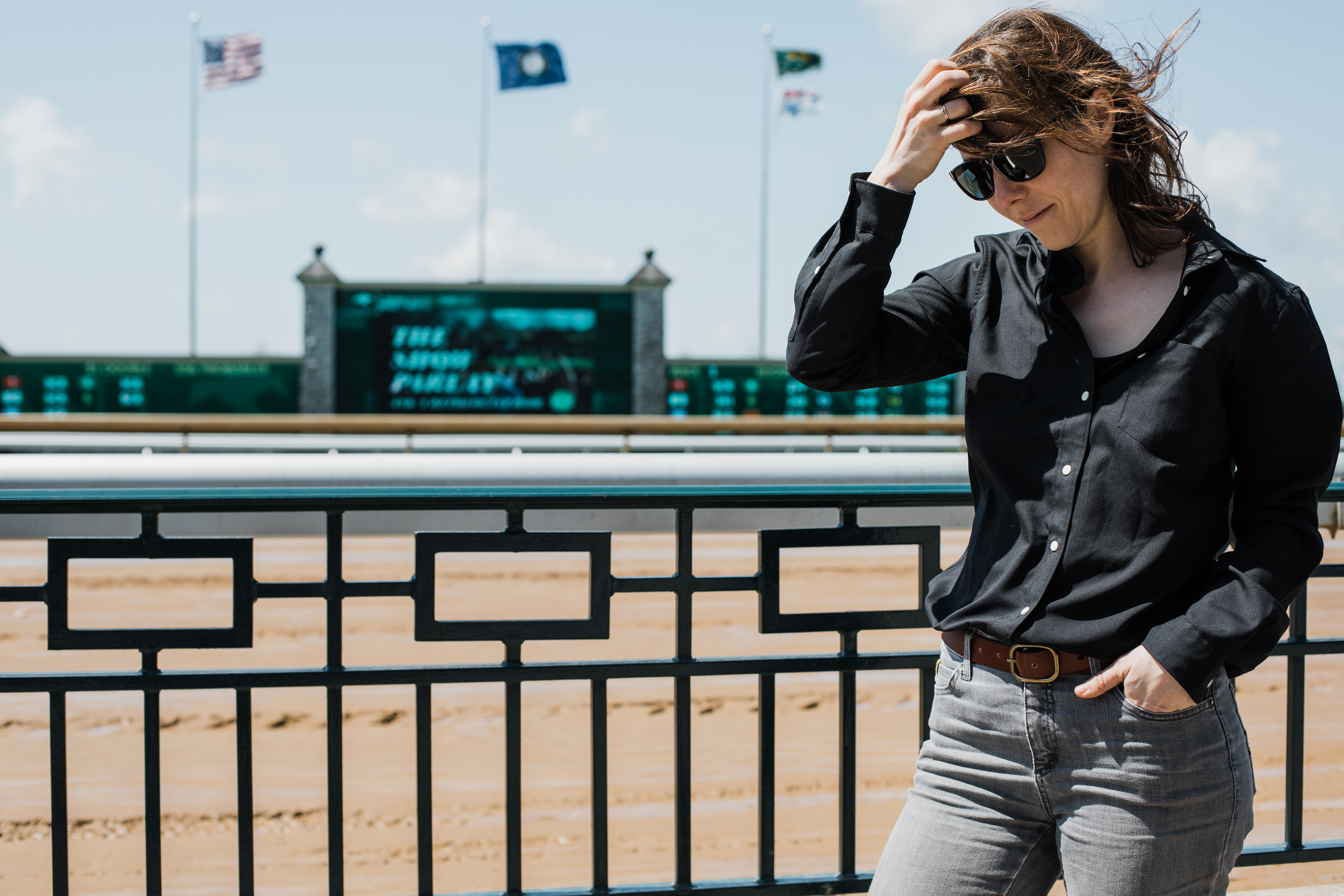 Wool & Prince Women's fitted shirt at the horse races in Kentucky