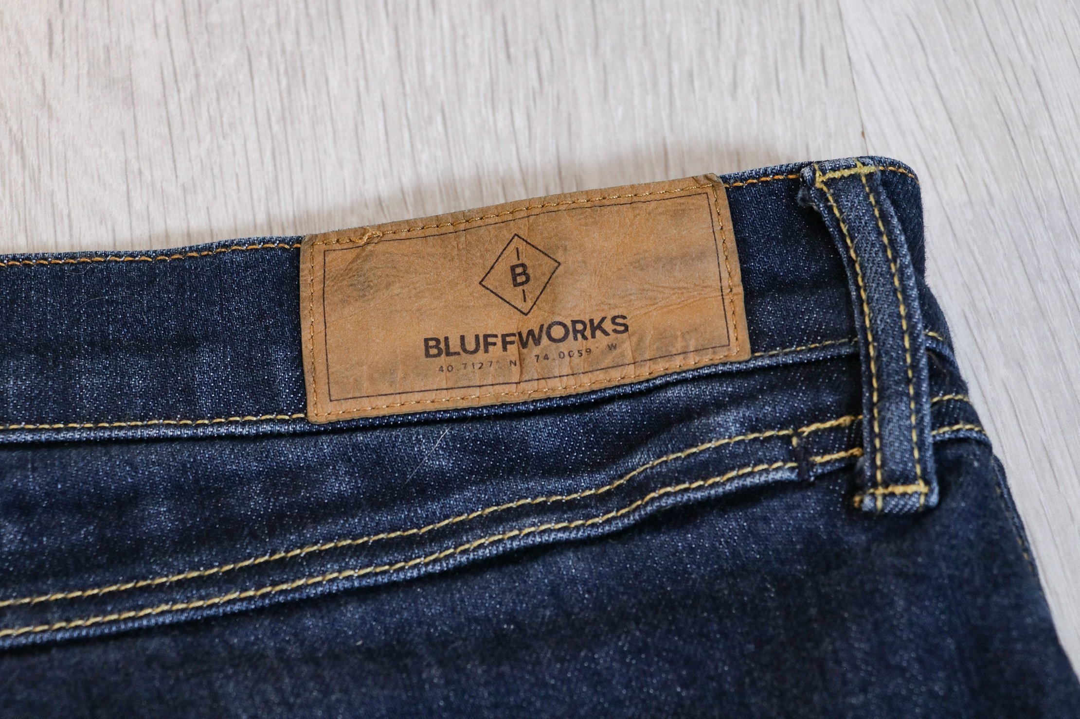 Bluffworks Departure Travel Jeans Branding