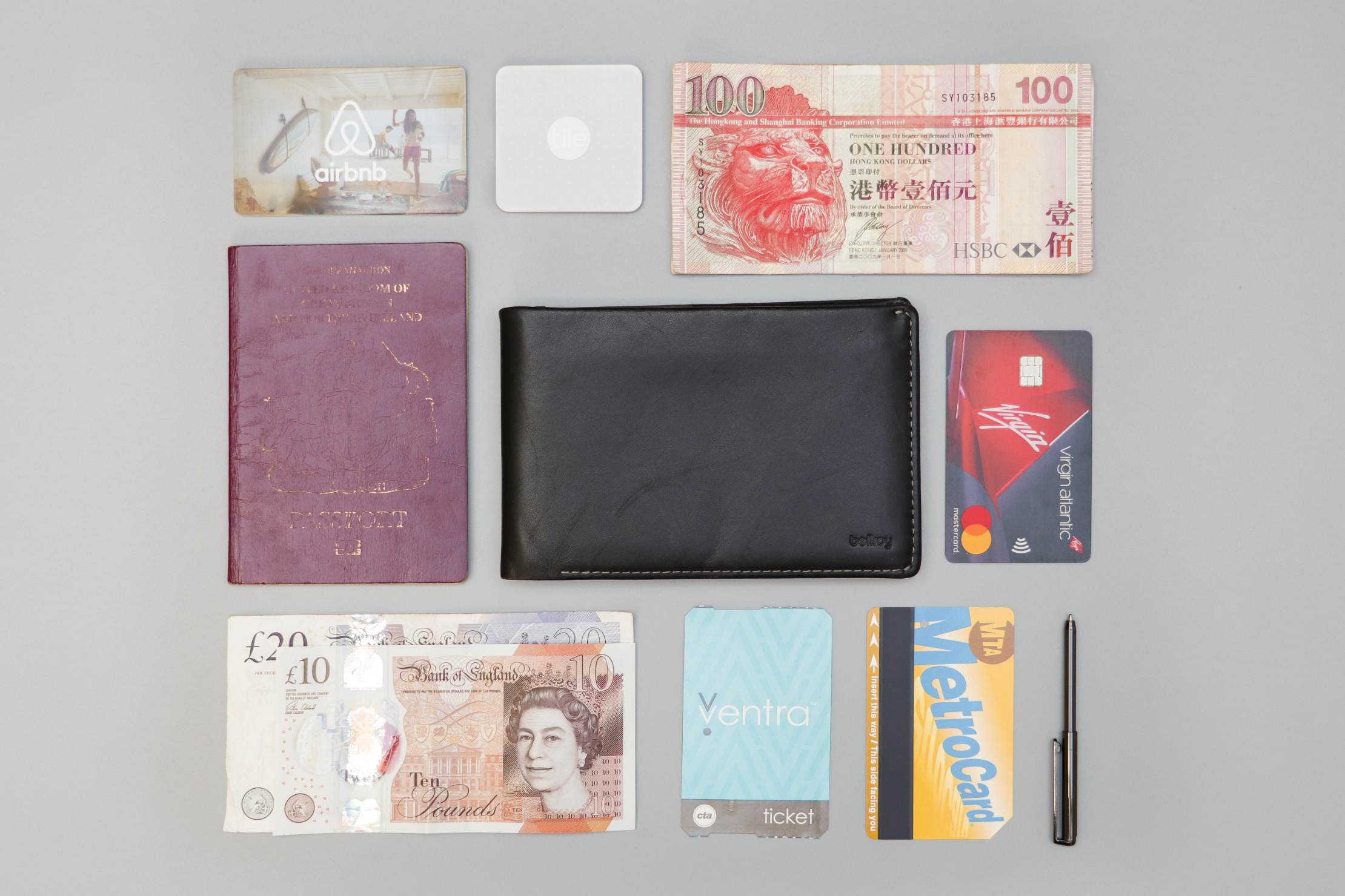 Bellroy Travel Wallet Flat Lay