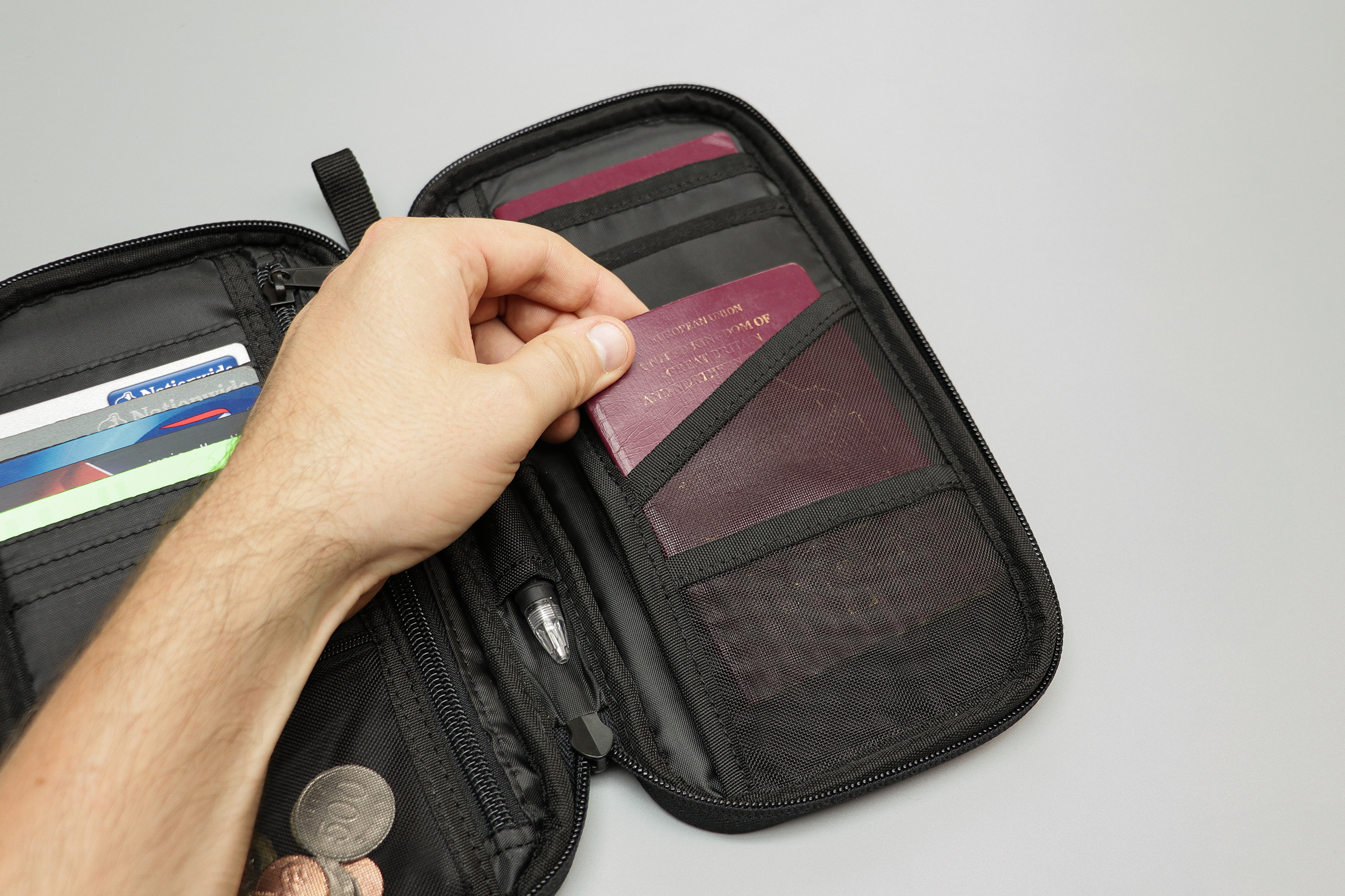 AmazonBasics RFID Travel Passport Wallet With A Passport Inside
