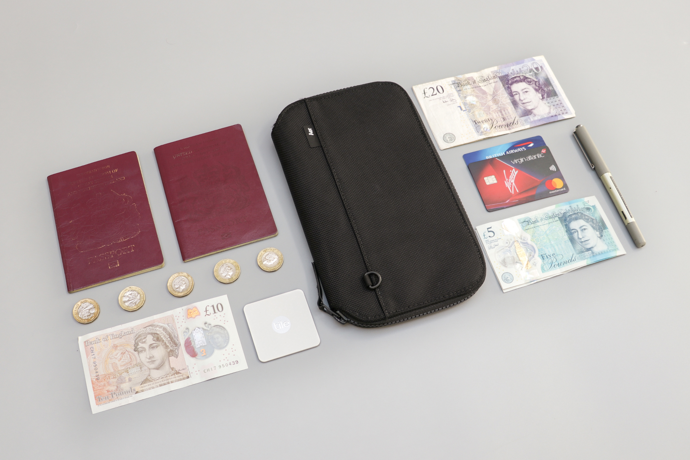 Aer Travel Zip Wallet Flat Lay