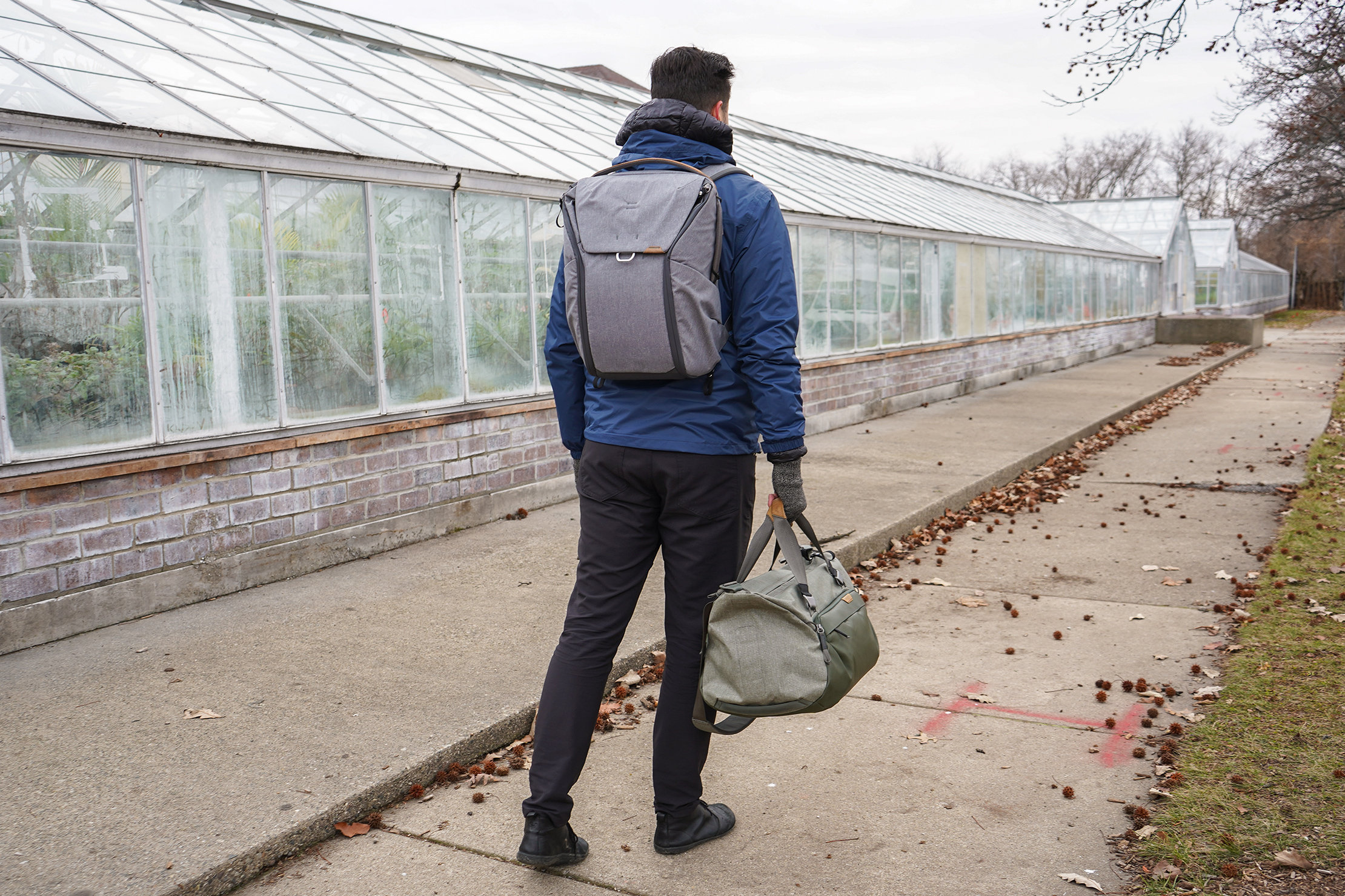 Matching duffle bag store and backpack