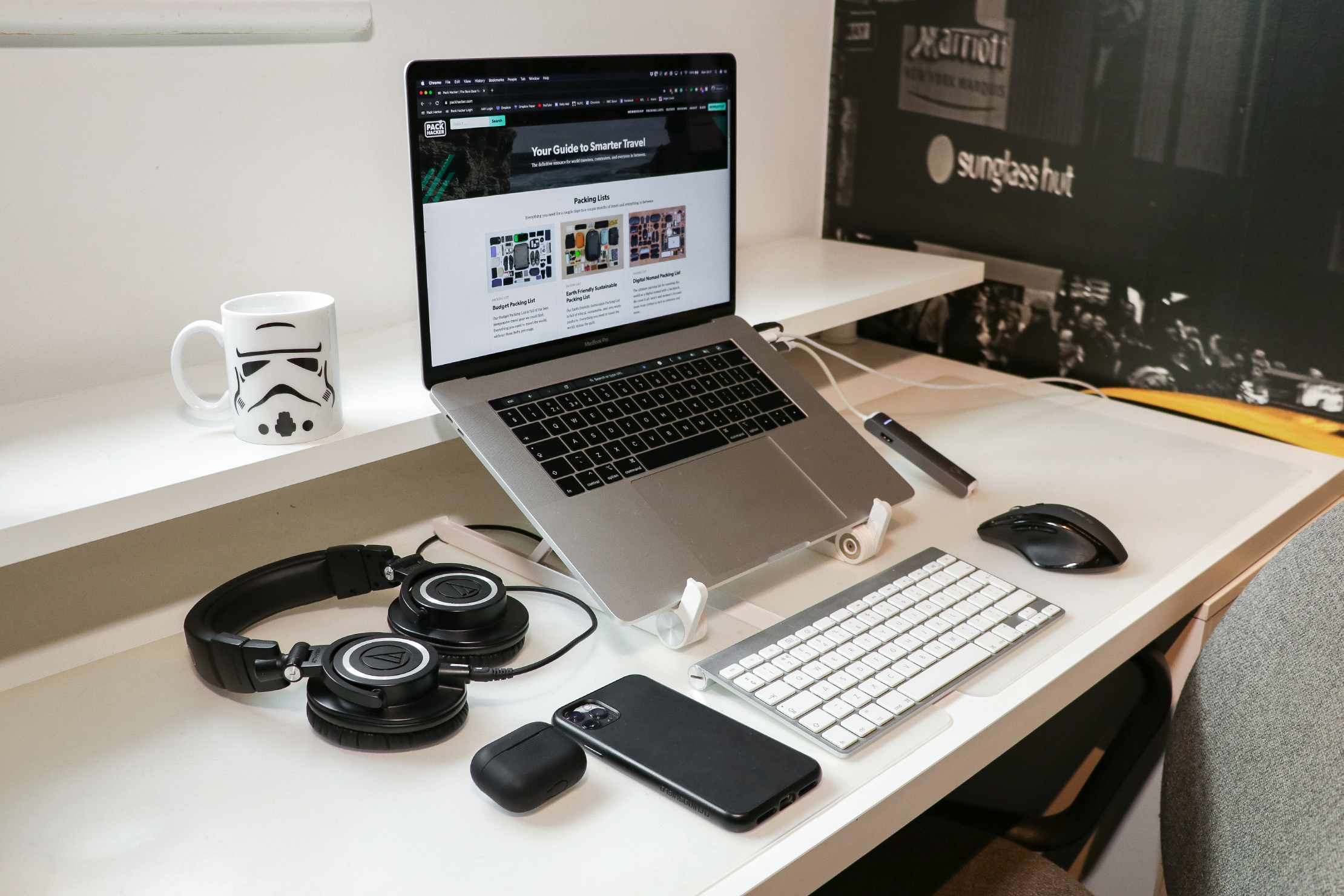 Laptop On Stand With Keyboard And Mouse