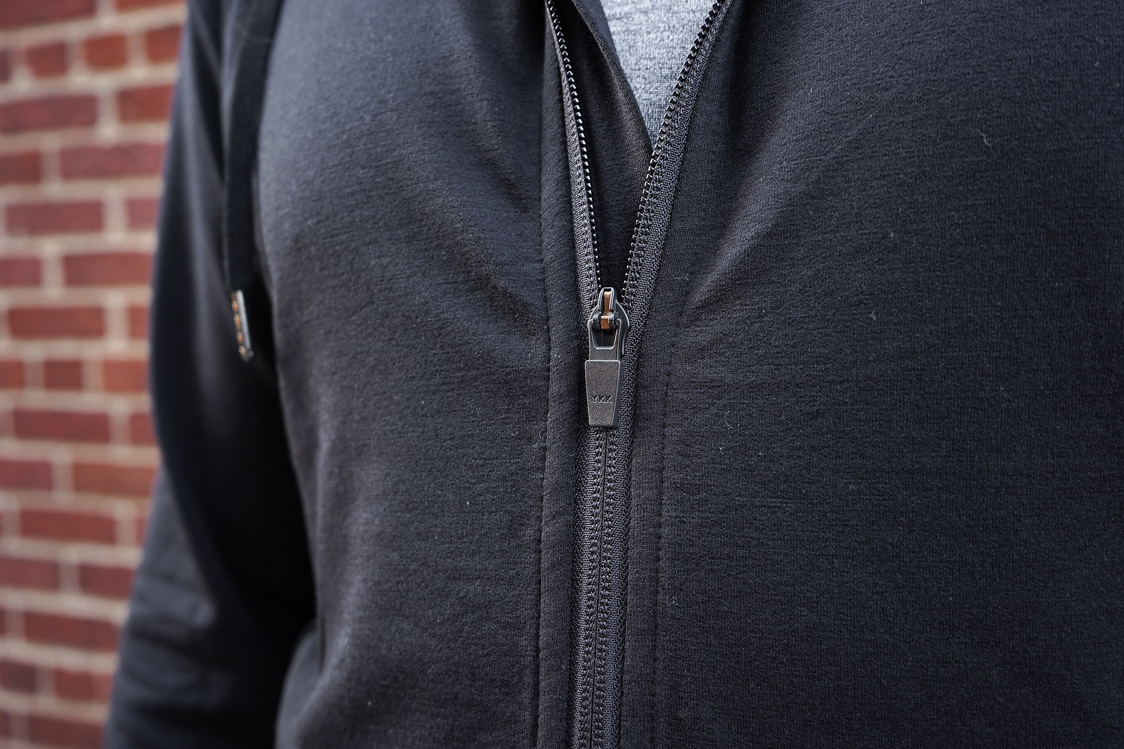 Wool & Prince x Pack Hacker Travel Zip Hoodie Main Zipper In Locked Position