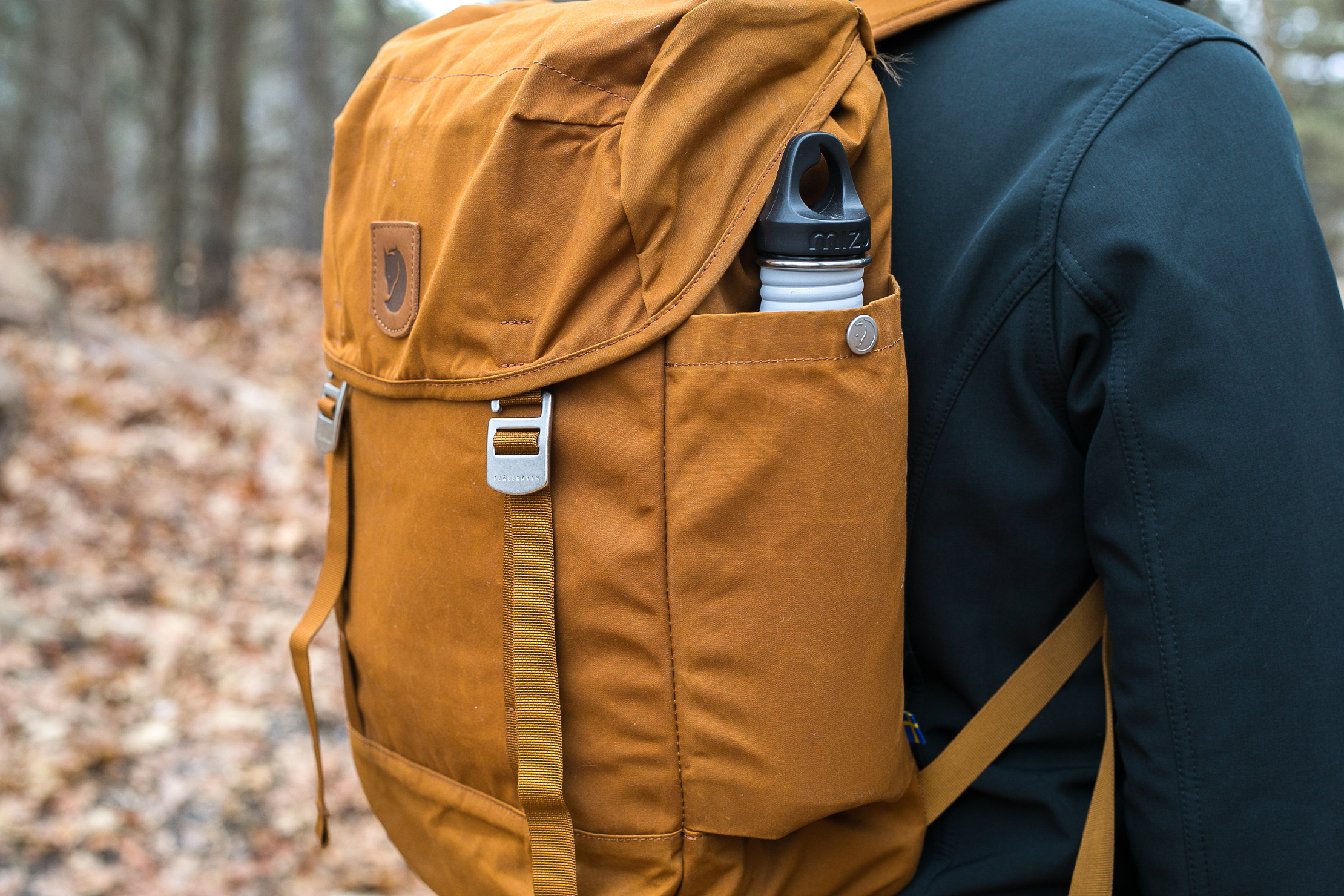 Fjallraven Greenland Top Backpack | Backpack Side View With Water Bottle