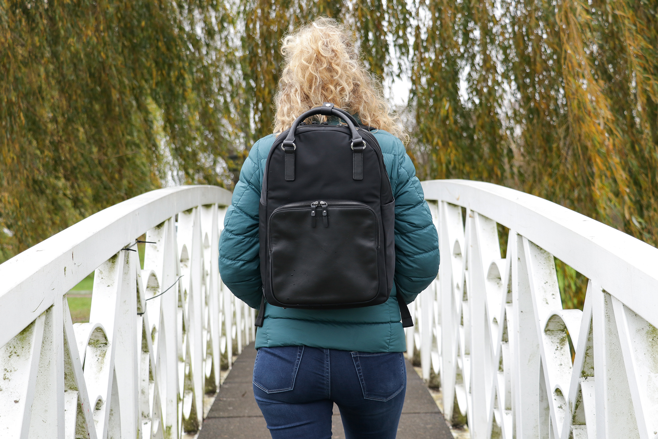 Lo & Sons: The Beacon - Women's Laptop Backpack in Black/Gold/Lavender