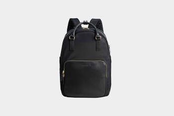 Lo & Sons: The Rowledge - Women's Nylon Laptop Backpack in Black/Gold/Grey (Small)