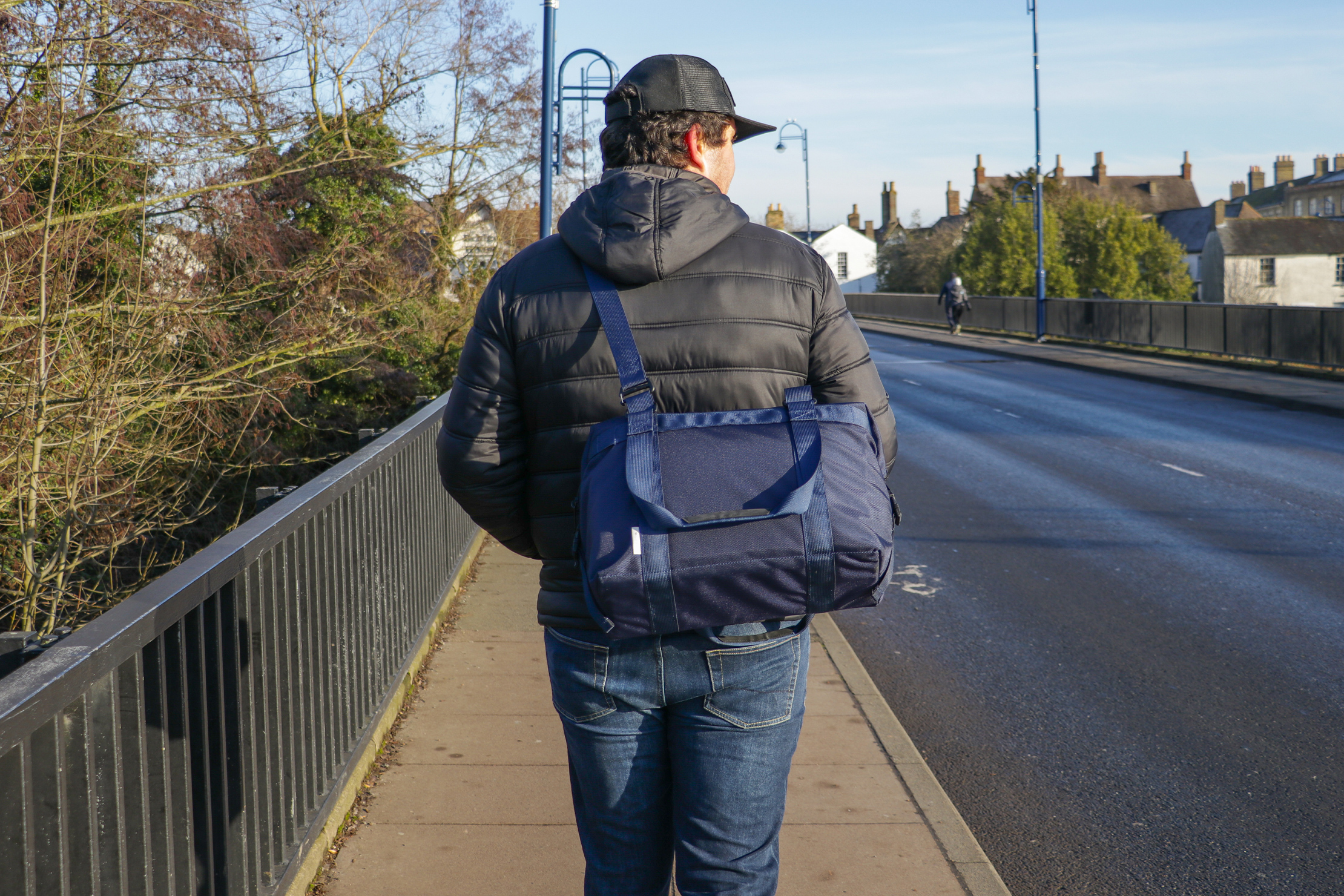 DSPTCH Utility Tote | The blue nylon looks good under the afternoon sunset