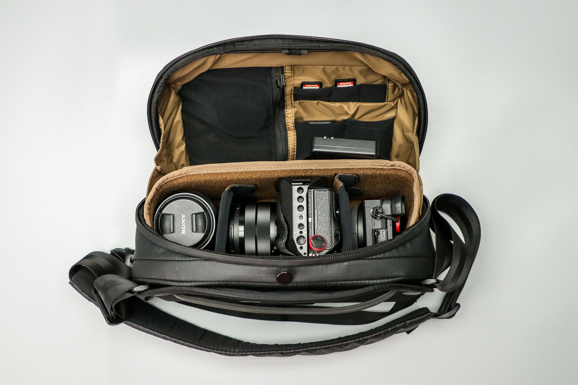 NOMATIC McKinnon Camera Sling 8L Top View Packed with Gear