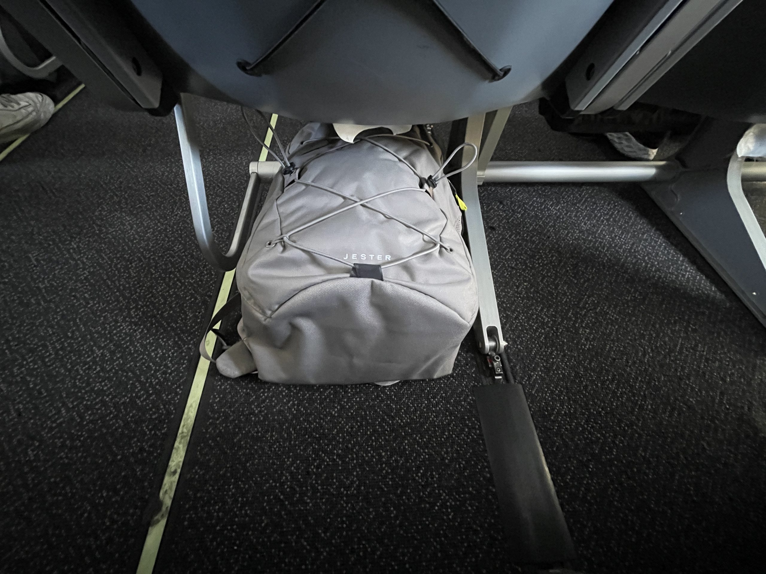 The North Face Jester under the airplane seat