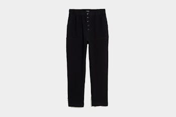 Madewell Cotton-Linen Pull-On High-Rise Tapered Pants (Button-Front Edition)