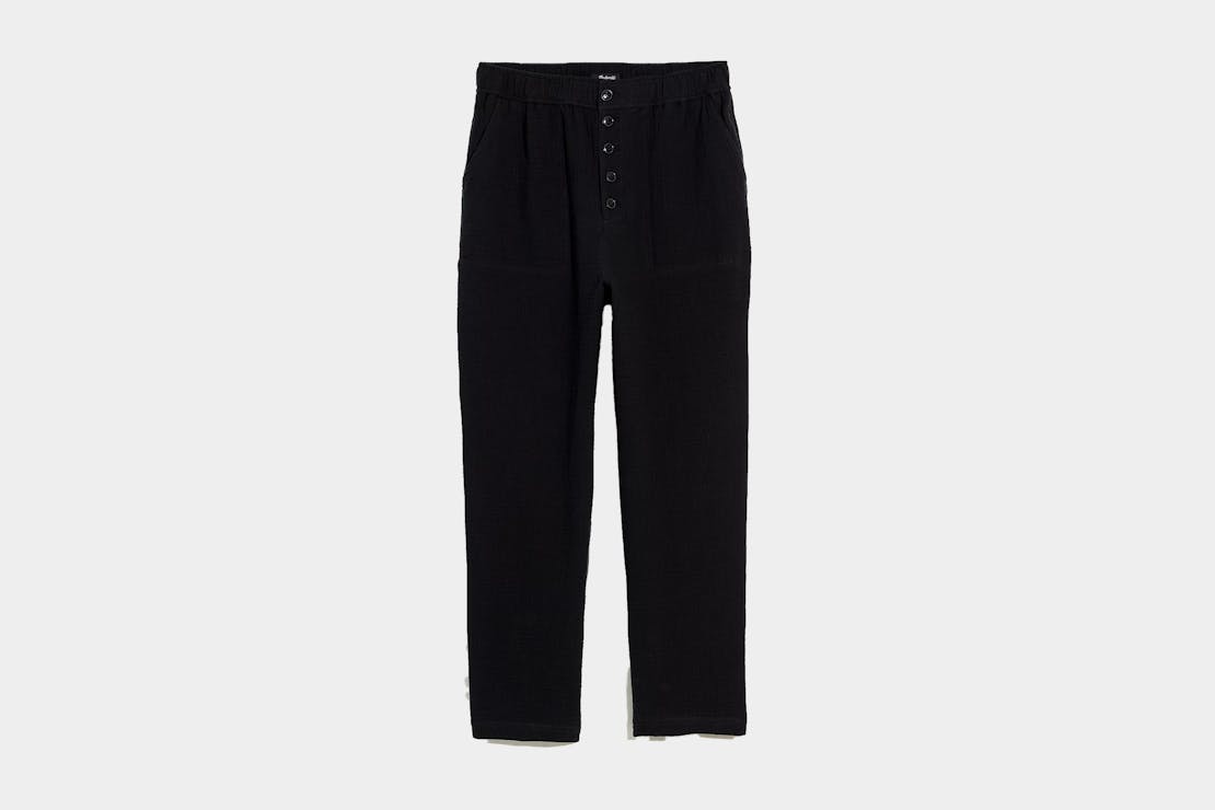 Madewell Cotton-Linen Pull-On High-Rise Tapered Pants (Button-Front Edition)