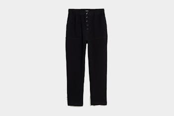 Madewell Cotton-Linen Pull-On High-Rise Tapered Pants (Button-Front Edition)