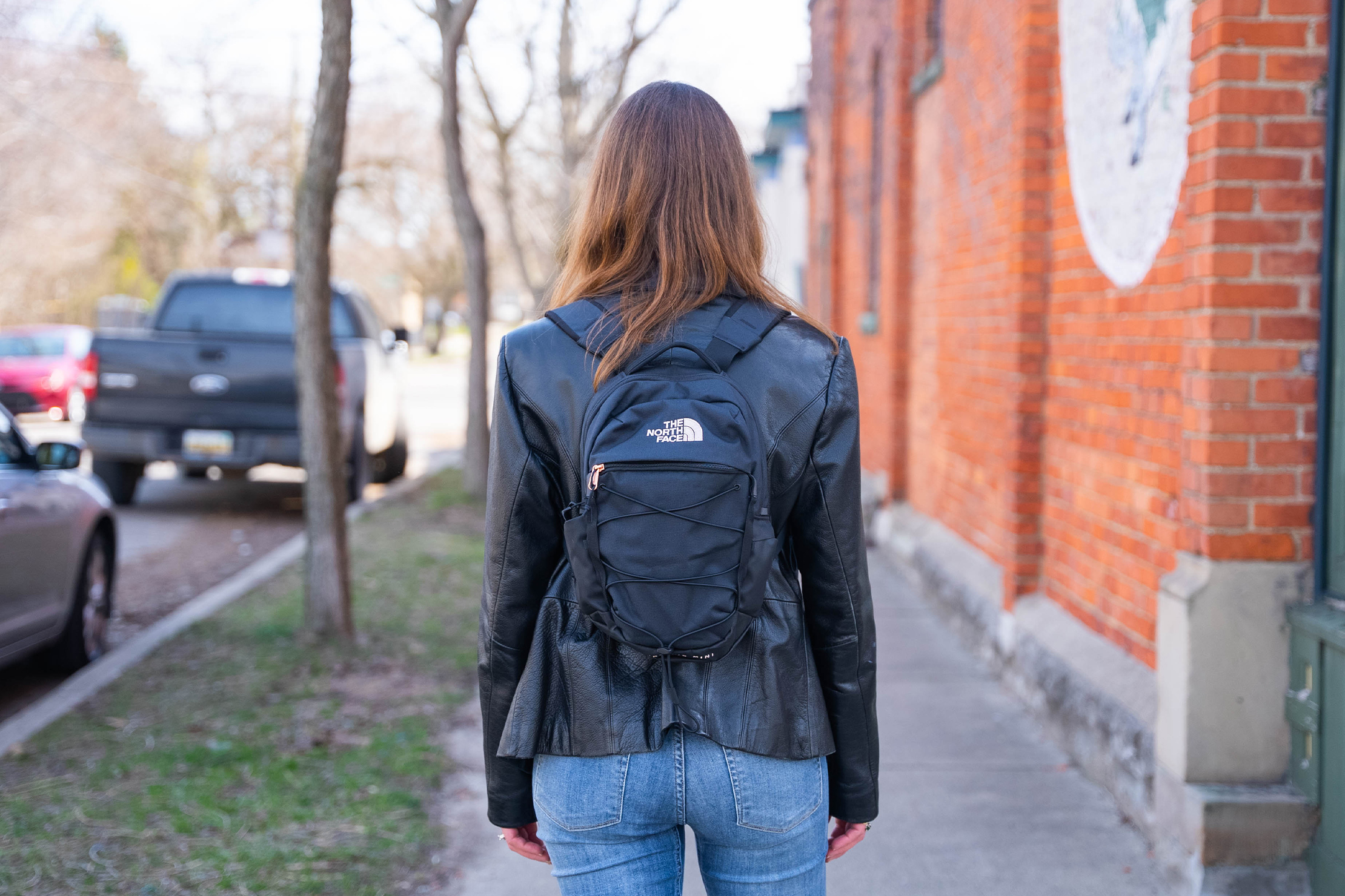 Leather north face on sale backpack