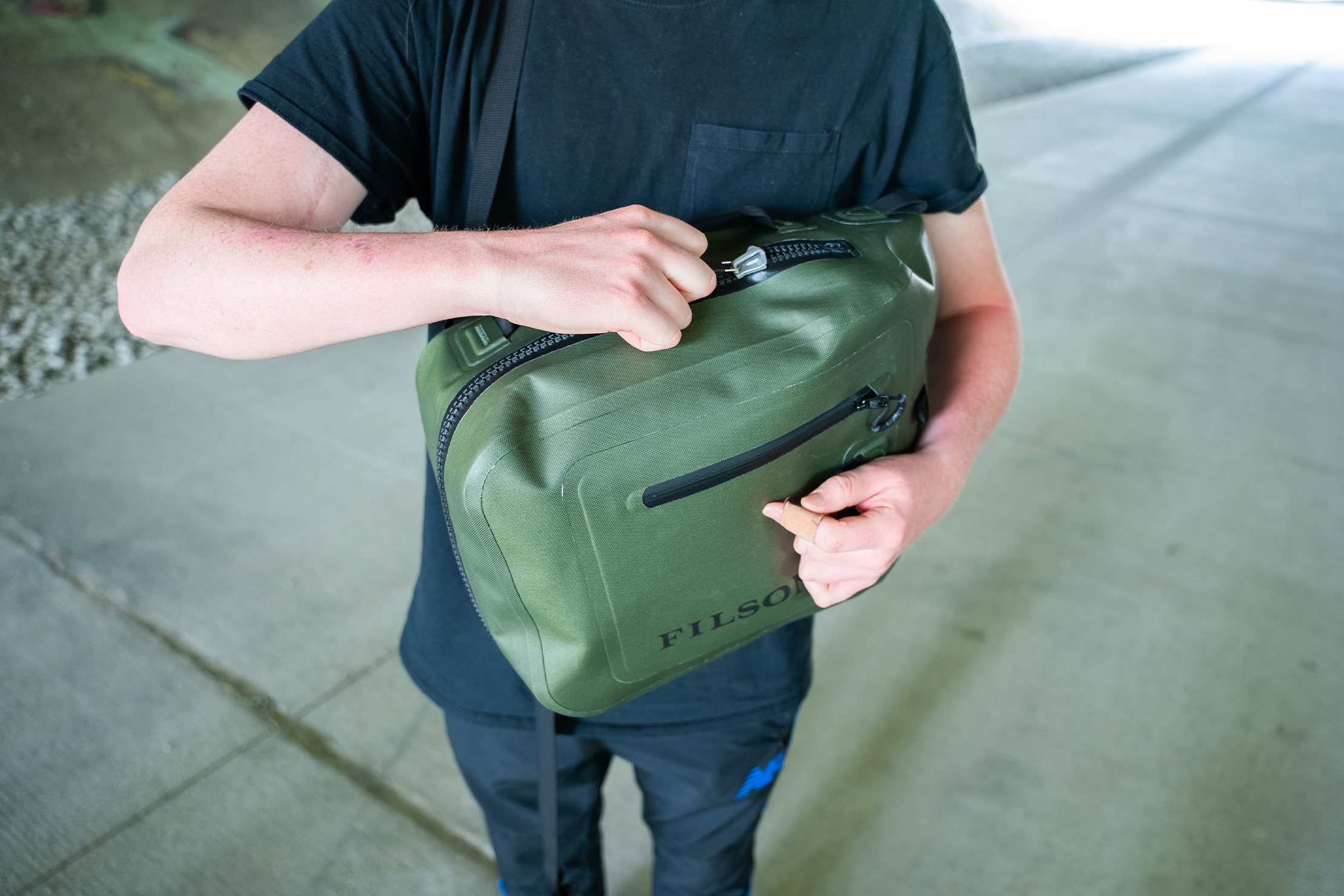 Filson Dry Sling Pack In Use 1
