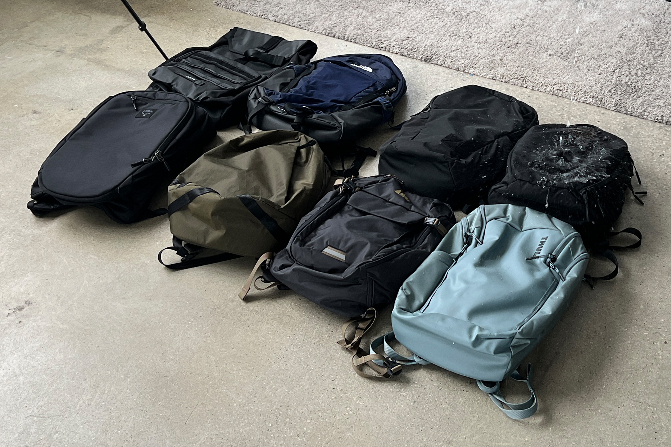 Testing the commuter bags to see how well they handle the elements