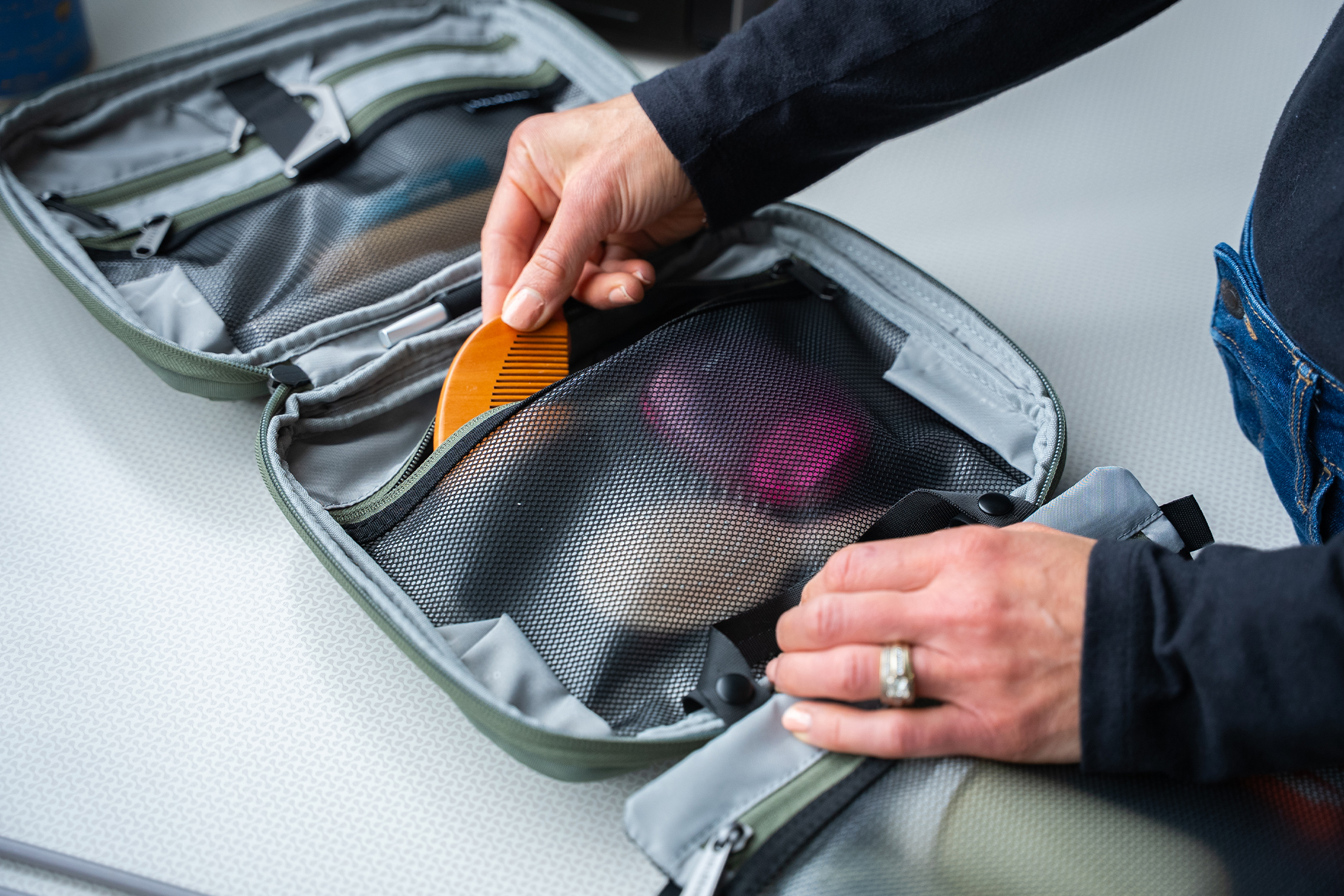 Solgaard Trio Hanging Toiletry Kit in Use