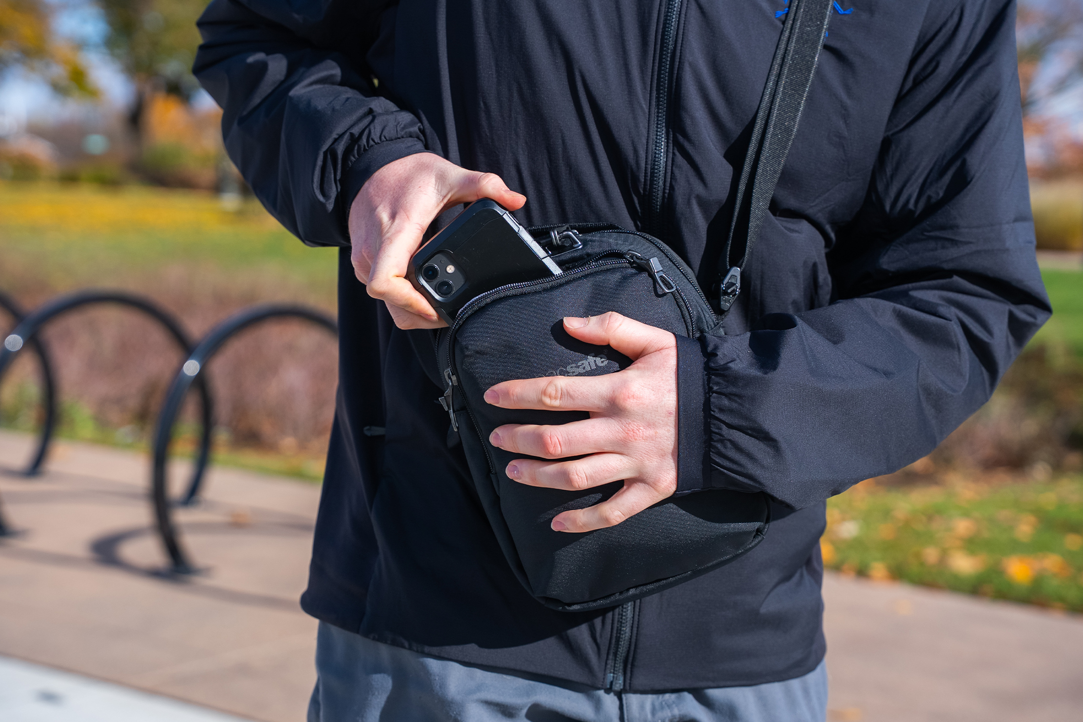 Pacsafe V Anti-Theft Companion Crossbody In Use