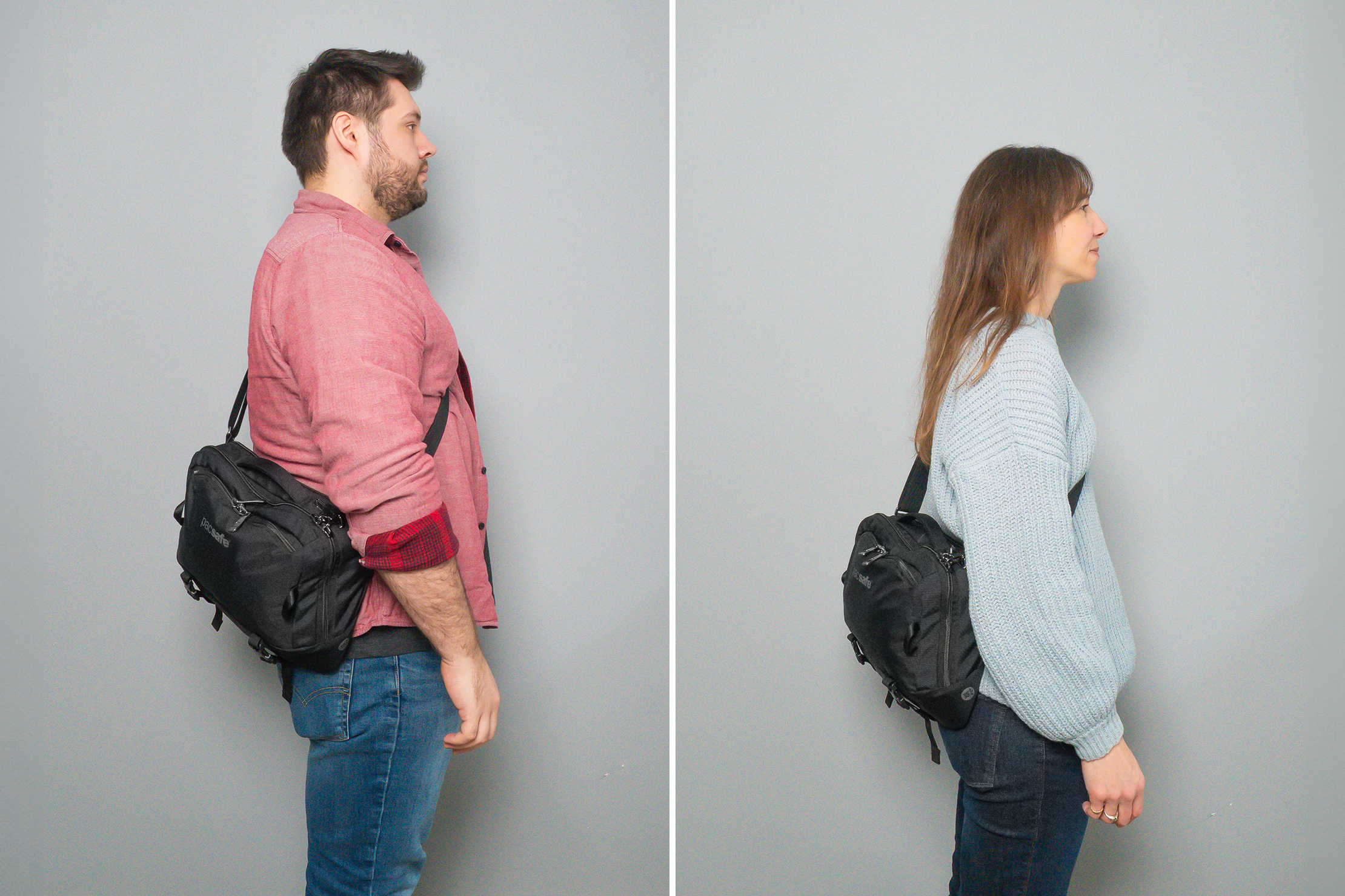 Pacsafe EXP 12″ anti theft sling crossbody Side by Side