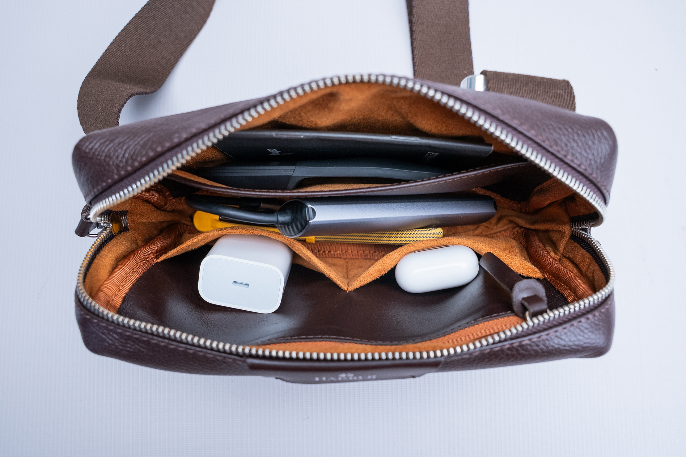 Harber London Leather Crossbody Bag Stuffed