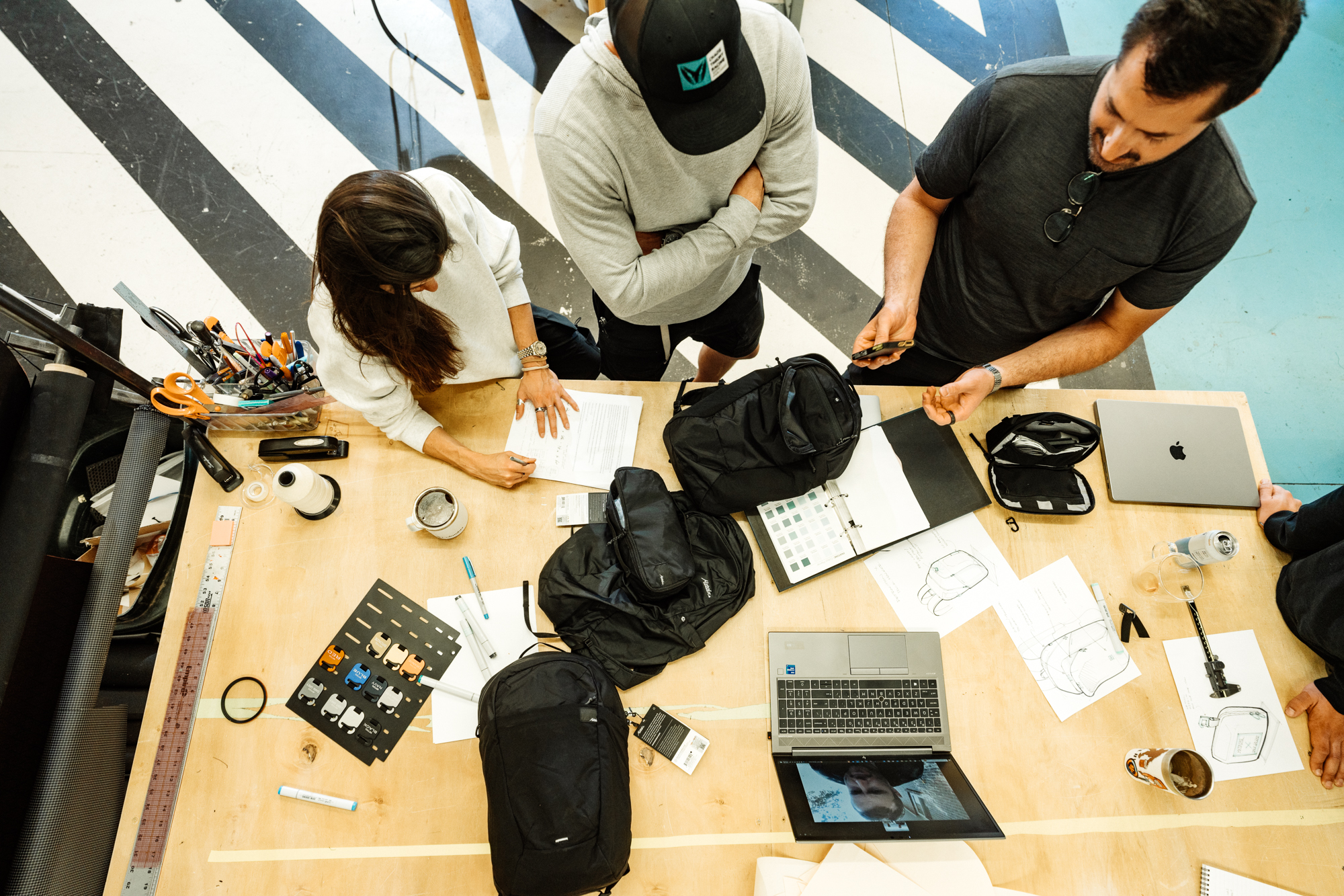 Working on the Pack Hacker x Matador ReFraction Pro at the Matador headquarters