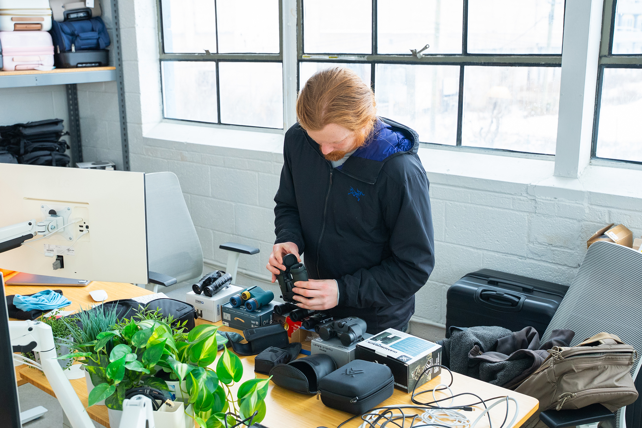 Eric testing binoculars