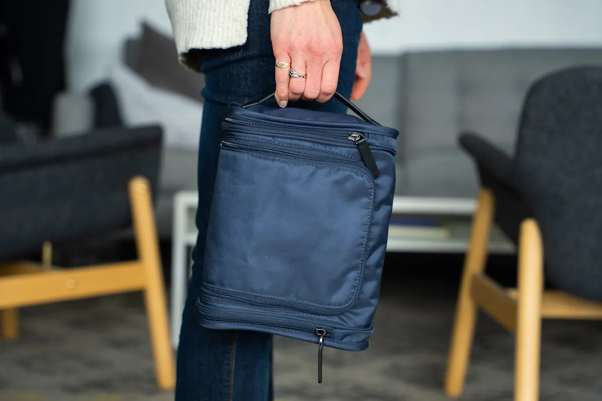 Quince Voyage Nylon Hanging Toiletry Case in Use