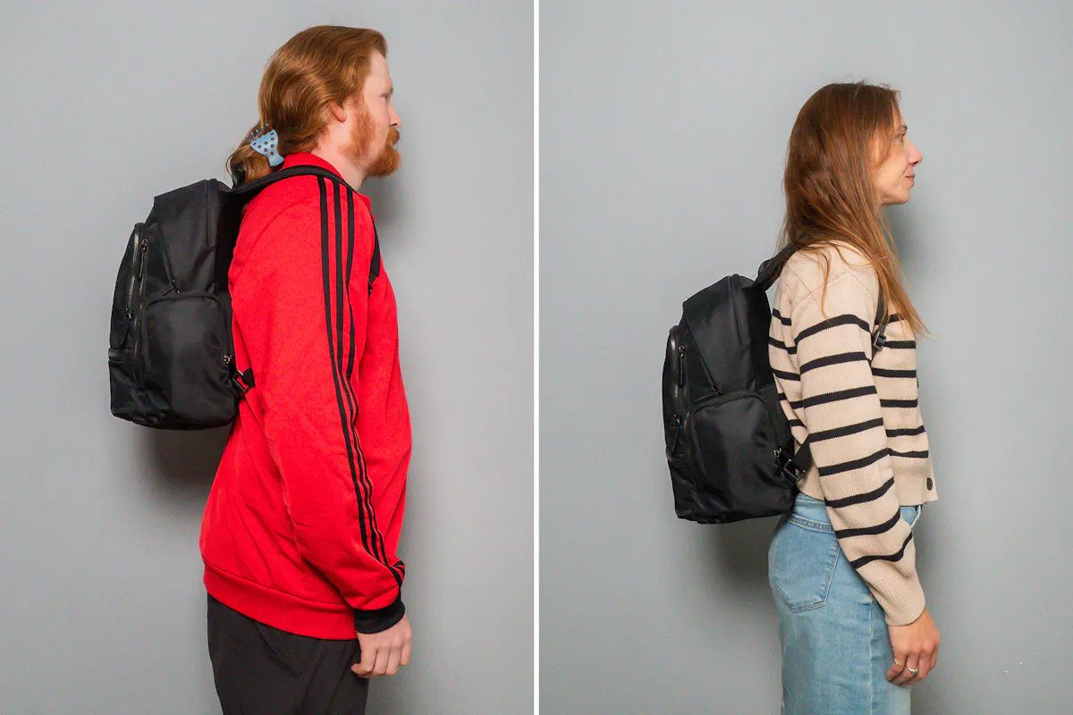 Quince Voyage Nylon Commuter Backpack Side by Side