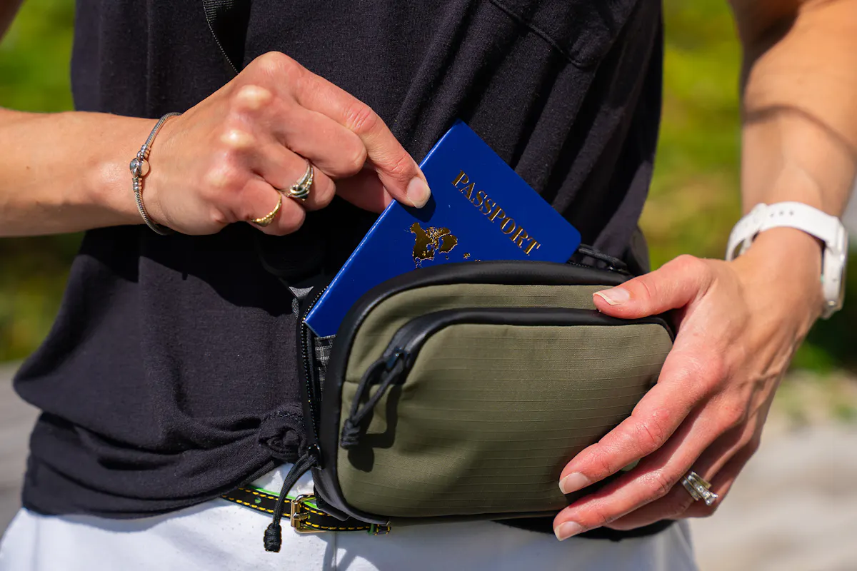 ALPAKA Bravo Passport Pouch in Use