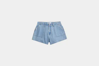 Abercrombie & Fitch Curve Love High Rise Linen-Blend Denim Short