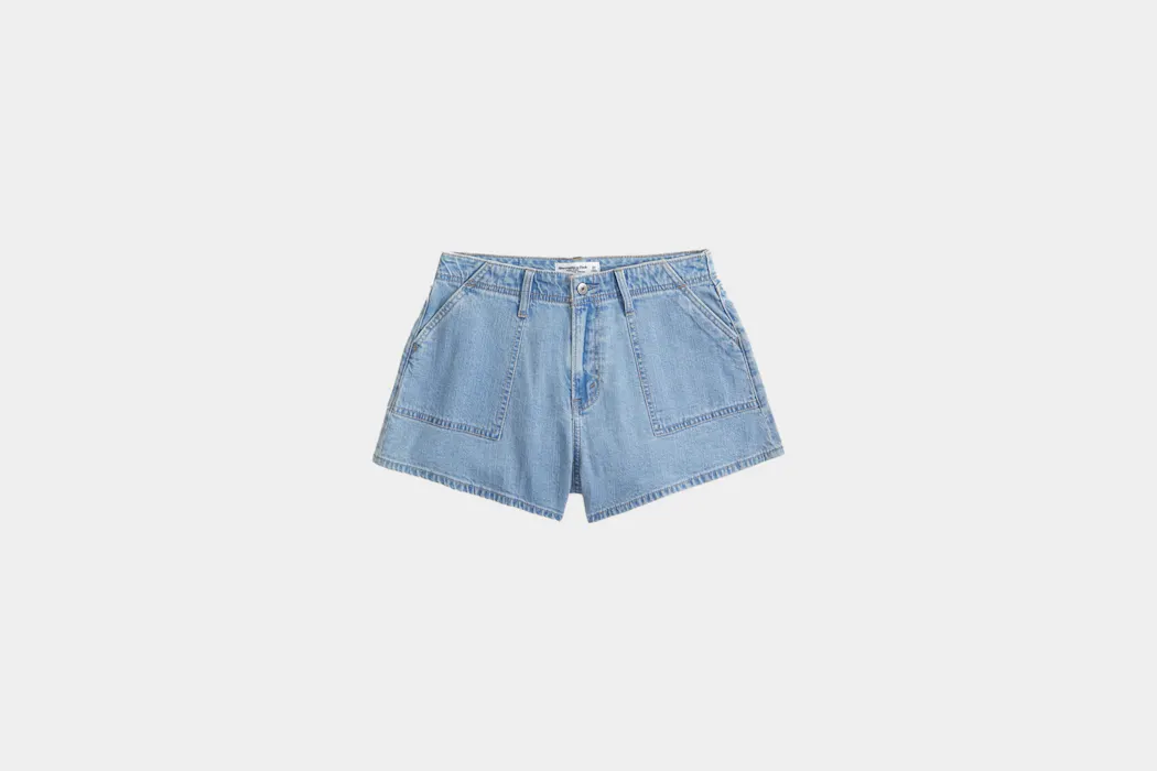 Abercrombie & Fitch Curve Love High Rise Linen-Blend Denim Short