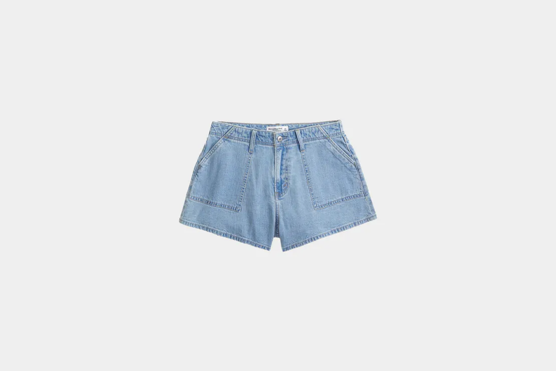 Abercrombie & Fitch Curve Love High Rise Linen-Blend Denim Short
