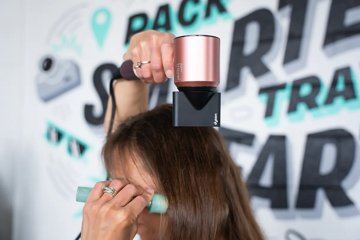 Dyson Supersonic Travel Hair Dryer in Use Closeup